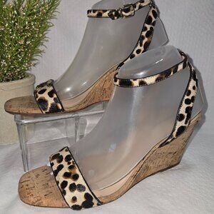 ANTONIO MELANI LEATHER ANKLE STRAP WEDGE SANDAL LEOPARD PRINT WOMENS SIZE 8.5